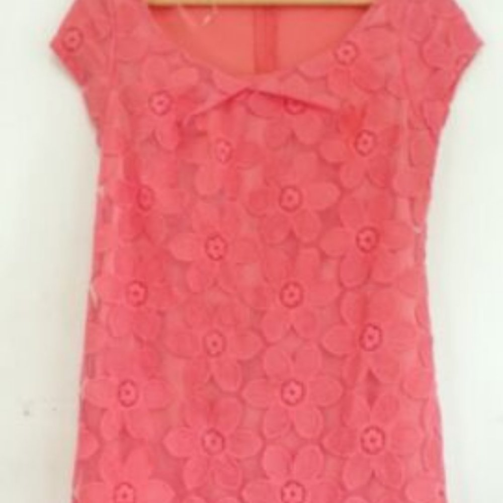 Orange Floral Flower Lace Fitted Fancy Short Sleeve Summer Dress Size Medium